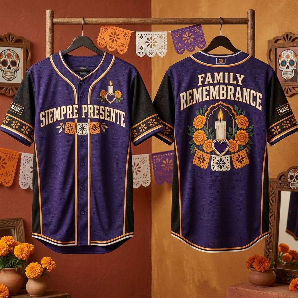 Personalized Dia de Muertos Family Remembrance Baseball Jersey - Siempre Presente Tribute - mockup 3
