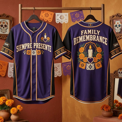 Personalized Dia de Muertos Family Remembrance Baseball Jersey - Siempre Presente Tribute - mockup 3
