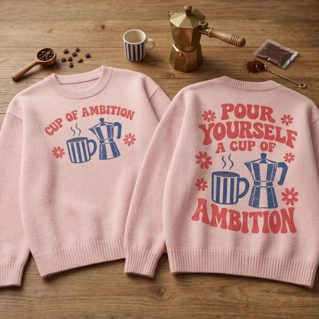 Pour Yourself a Cup of Ambition Retro Ugly Sweater – Vintage Coffee Lover Gift - mockup 2