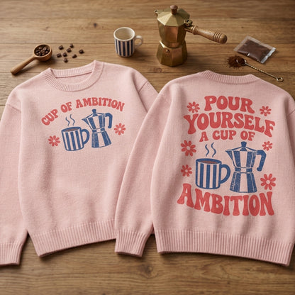 Pour Yourself a Cup of Ambition Retro Ugly Sweater – Vintage Coffee Lover Gift - mockup 2