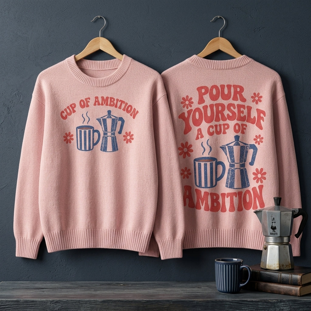 Pour Yourself a Cup of Ambition Retro Ugly Sweater – Vintage Coffee Lover Gift - mockup 3
