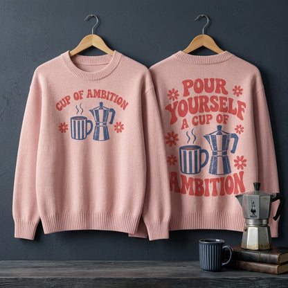 Pour Yourself a Cup of Ambition Retro Ugly Sweater – Vintage Coffee Lover Gift - mockup 3