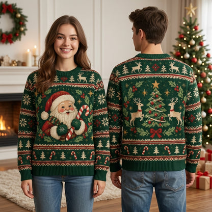 Classic Santa Claus and Reindeer Christmas Tree Ugly Sweater – Holiday Party - mockup 1