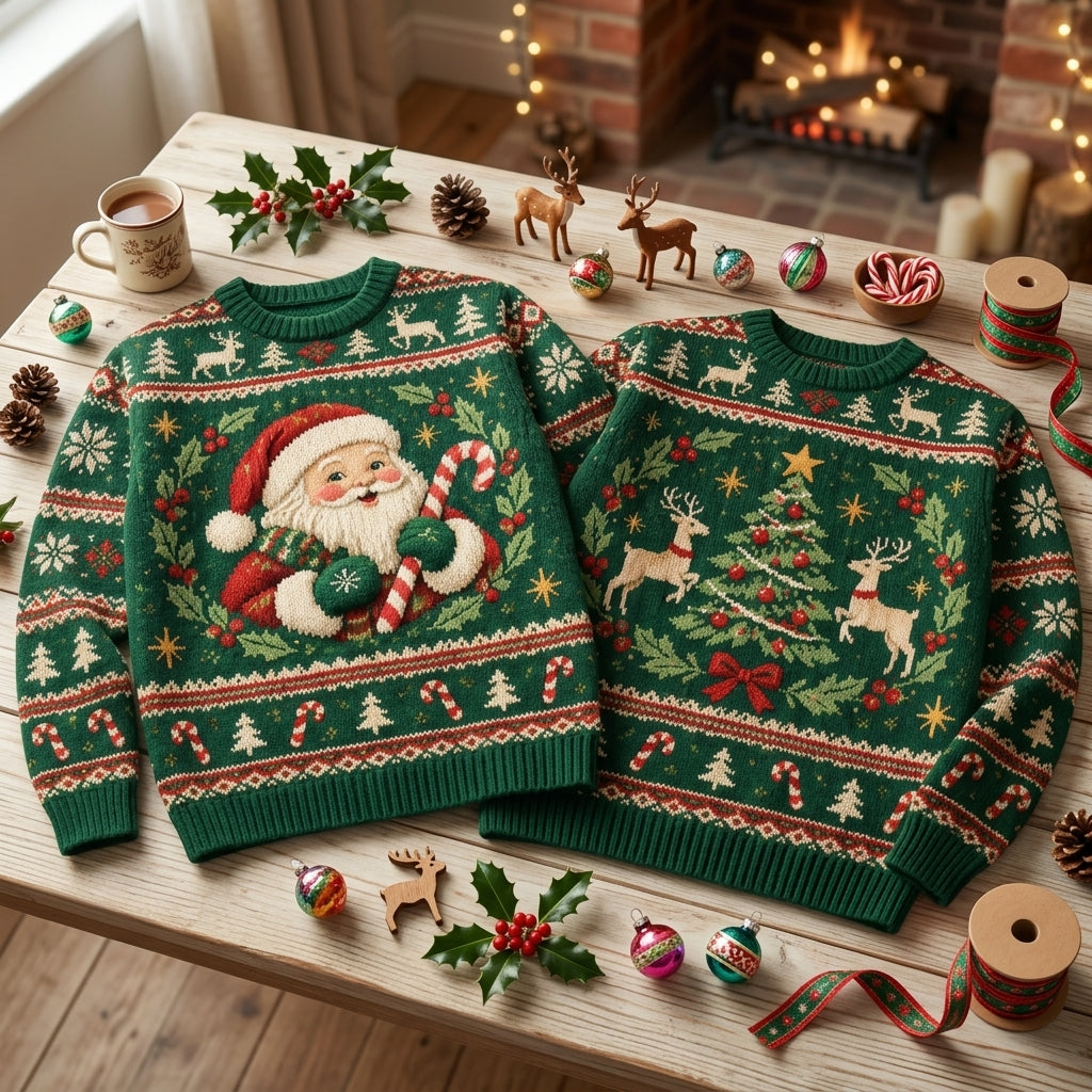 Classic Santa Claus and Reindeer Christmas Tree Ugly Sweater – Holiday Party - mockup 2