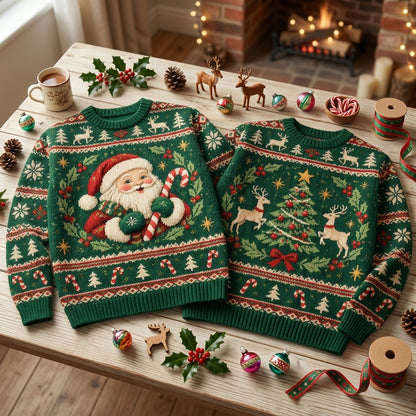 Classic Santa Claus and Reindeer Christmas Tree Ugly Sweater – Holiday Party - mockup 2