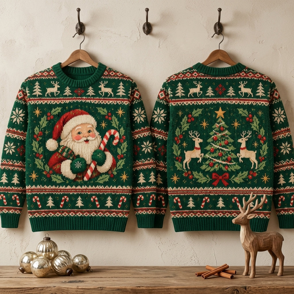 Classic Santa Claus and Reindeer Christmas Tree Ugly Sweater – Holiday Party - mockup 3