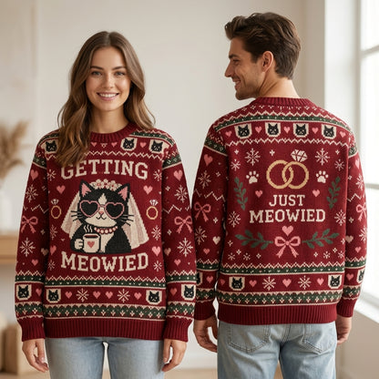Getting Meowied Cat Wedding Ugly Sweater - Funny Just Meowied Bridal Gift - mockup 1