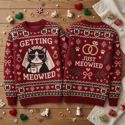 Getting Meowied Cat Wedding Ugly Sweater - Funny Just Meowied Bridal Gift - mockup 2