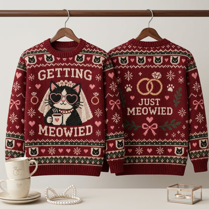 Getting Meowied Cat Wedding Ugly Sweater - Funny Just Meowied Bridal Gift - mockup 3