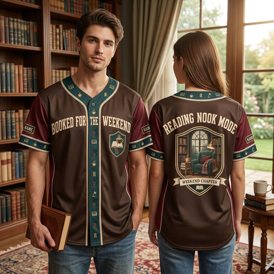 Personalized Cozy Reading Nook Weekend Baseball Jersey - Gift for Book Lovers - mockup 1