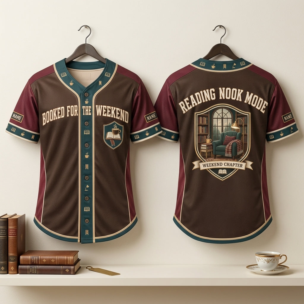 Personalized Cozy Reading Nook Weekend Baseball Jersey - Gift for Book Lovers - mockup 3