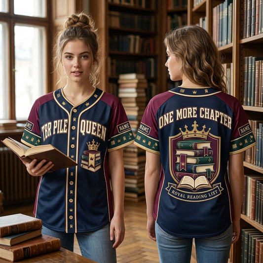 Custom TBR Pile Queen Baseball Jersey – Personalized Gift for Book Lovers - mockup 1