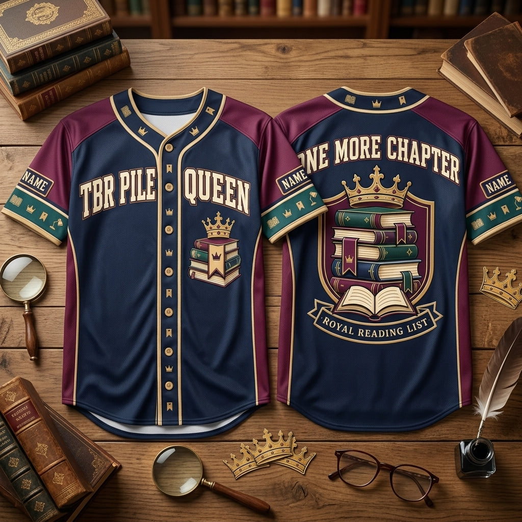 Custom TBR Pile Queen Baseball Jersey – Personalized Gift for Book Lovers - mockup 2