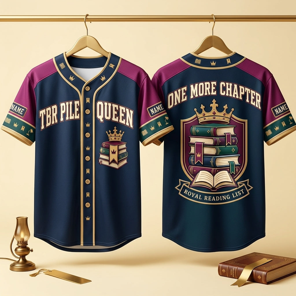 Custom TBR Pile Queen Baseball Jersey – Personalized Gift for Book Lovers - mockup 3