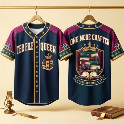 Custom TBR Pile Queen Baseball Jersey – Personalized Gift for Book Lovers - mockup 3