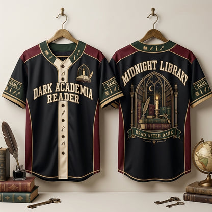 Personalized Dark Academia Reader Baseball Jersey - Midnight Library Aesthetic Apparel - mockup 3