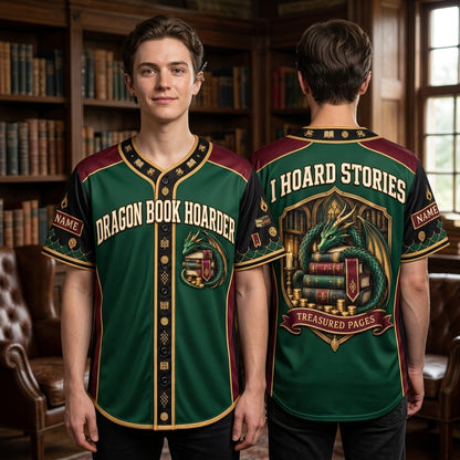 Personalized Dragon Book Hoarder Baseball Jersey - Custom Name Gift for Bookworms - mockup 1