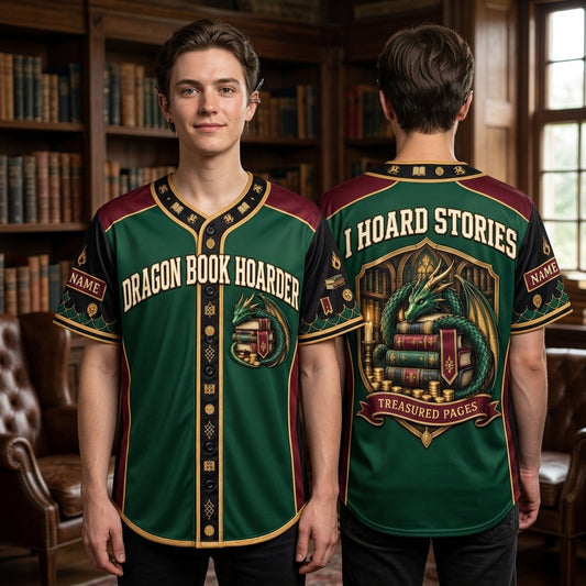 Personalized Dragon Book Hoarder Baseball Jersey - Custom Name Gift for Bookworms - mockup 1