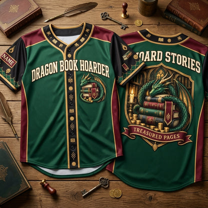 Personalized Dragon Book Hoarder Baseball Jersey - Custom Name Gift for Bookworms - mockup 2