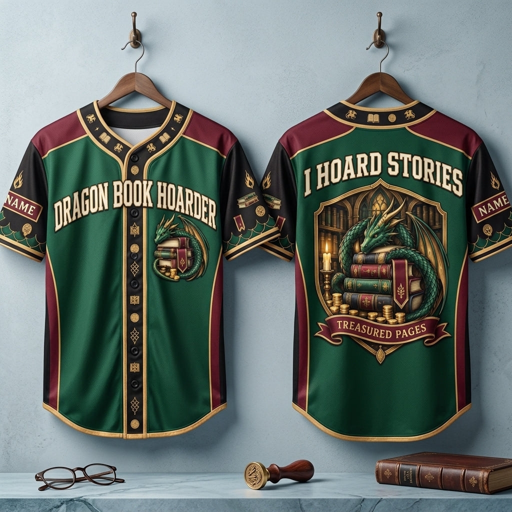 Personalized Dragon Book Hoarder Baseball Jersey - Custom Name Gift for Bookworms - mockup 3