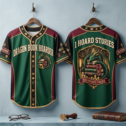 Personalized Dragon Book Hoarder Baseball Jersey - Custom Name Gift for Bookworms - mockup 3