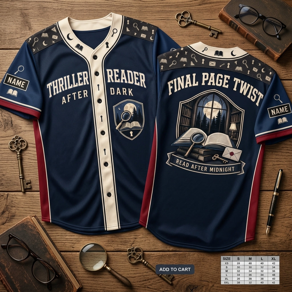 Personalized Thriller Reader After Dark Baseball Jersey - Custom Book Lover Apparel - mockup 2