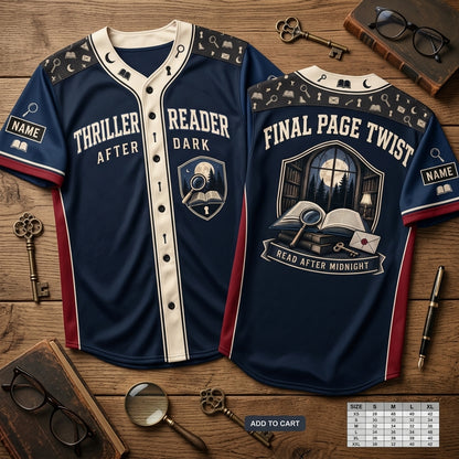 Personalized Thriller Reader After Dark Baseball Jersey - Custom Book Lover Apparel - mockup 2