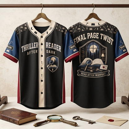 Personalized Thriller Reader After Dark Baseball Jersey - Custom Book Lover Apparel - mockup 3