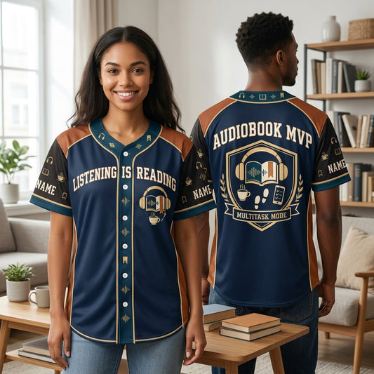 Personalized Audiobook Multitasker Baseball Jersey - Custom Gift for Book Lovers - mockup 1