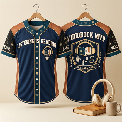 Personalized Audiobook Multitasker Baseball Jersey - Custom Gift for Book Lovers - mockup 3