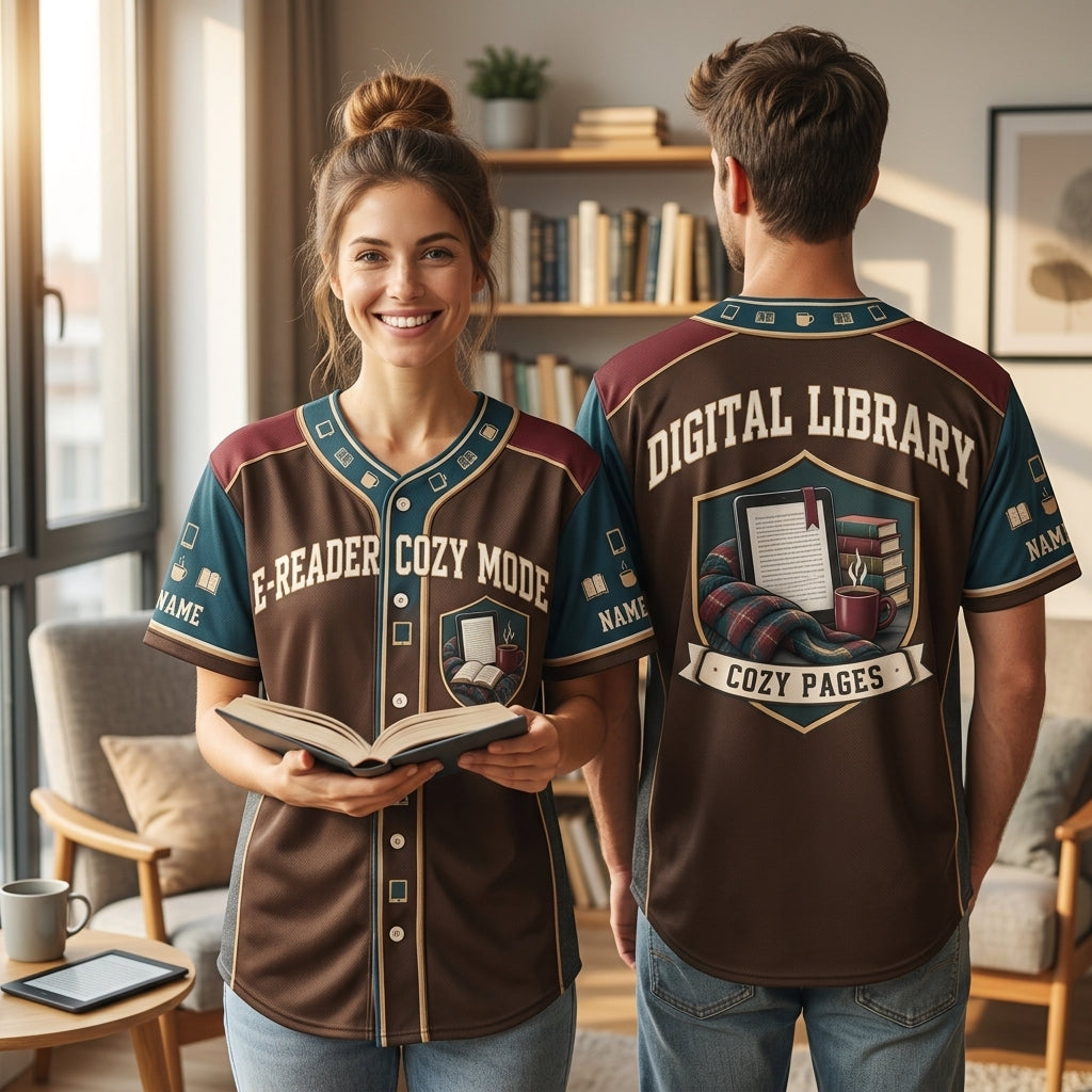 Personalized E-Reader Cozy Mode Baseball Jersey - Custom Digital Library Apparel for Book Lovers - mockup 1