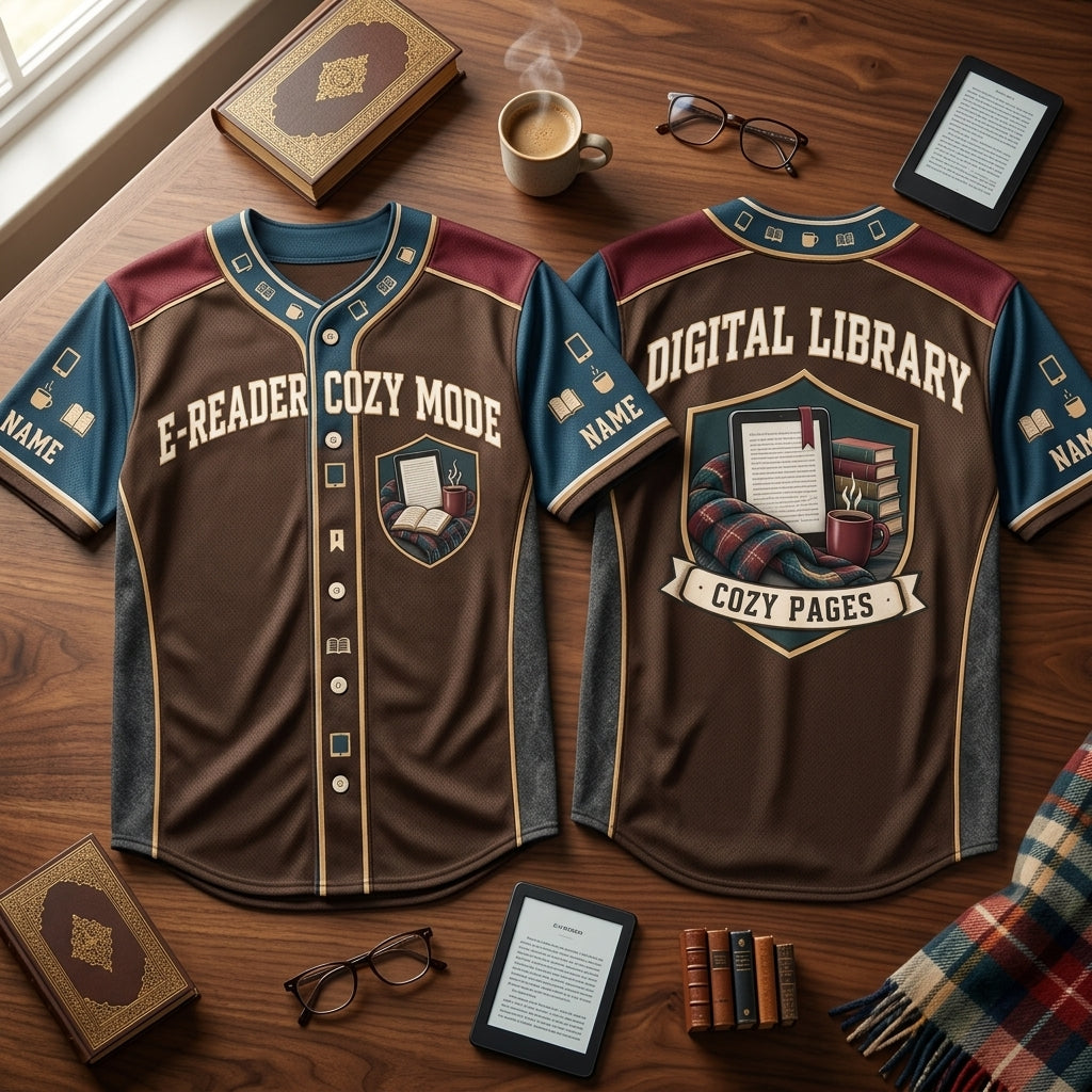 Personalized E-Reader Cozy Mode Baseball Jersey - Custom Digital Library Apparel for Book Lovers - mockup 2