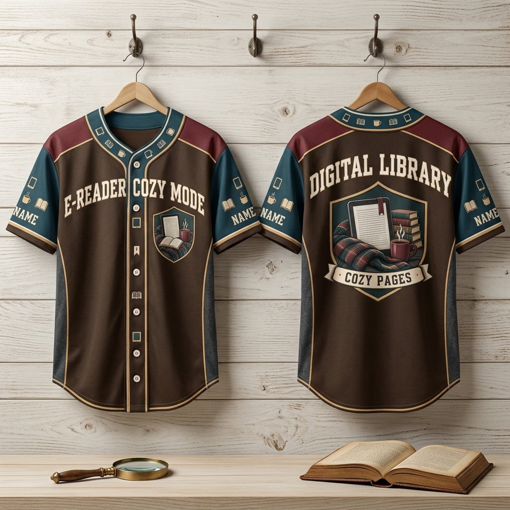 Personalized E-Reader Cozy Mode Baseball Jersey - Custom Digital Library Apparel for Book Lovers - mockup 3
