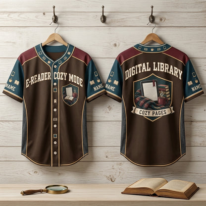 Personalized E-Reader Cozy Mode Baseball Jersey - Custom Digital Library Apparel for Book Lovers - mockup 3