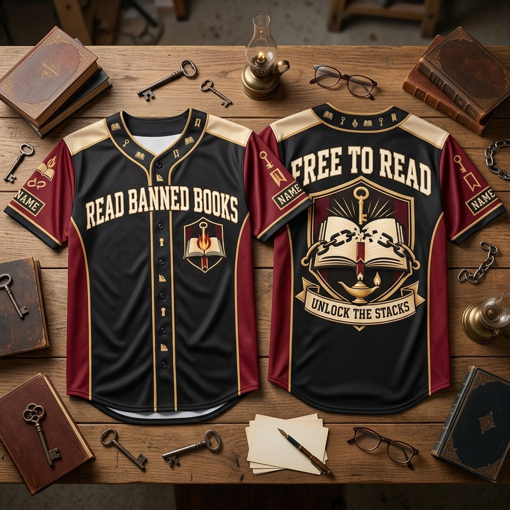 Personalized Read Banned Books Baseball Jersey - Custom Gift for Book Lovers - mockup 2