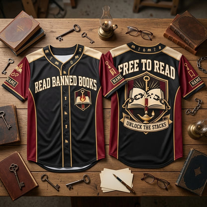 Personalized Read Banned Books Baseball Jersey - Custom Gift for Book Lovers - mockup 2
