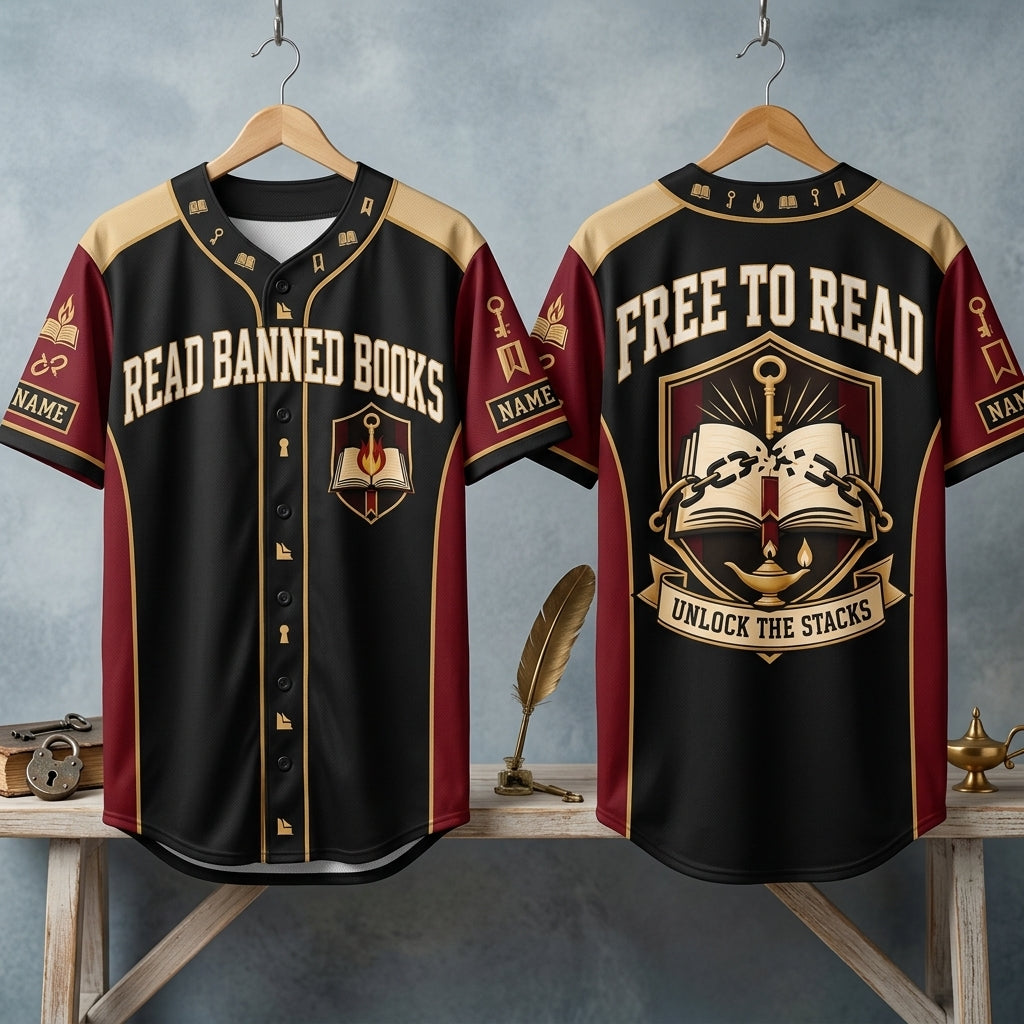 Personalized Read Banned Books Baseball Jersey - Custom Gift for Book Lovers - mockup 3