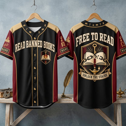 Personalized Read Banned Books Baseball Jersey - Custom Gift for Book Lovers - mockup 3