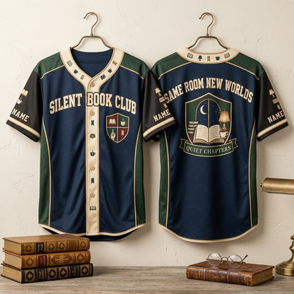 Personalized Silent Book Club Reader Baseball Jersey - Same Room New Worlds - mockup 3