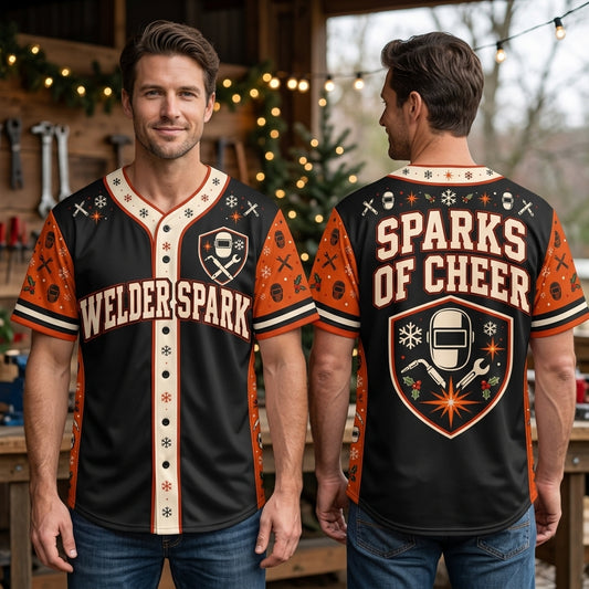 Sparks of Cheer Welder Spark Holiday Baseball Jersey - Festive Welding Gift - mockup 1