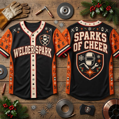 Sparks of Cheer Welder Spark Holiday Baseball Jersey - Festive Welding Gift - mockup 2