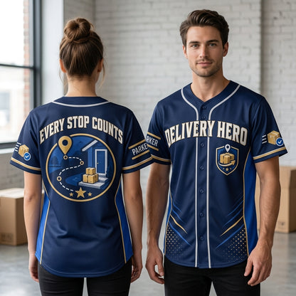 Personalized Delivery Hero Baseball Jersey - Custom Name Courier Apparel - mockup 1