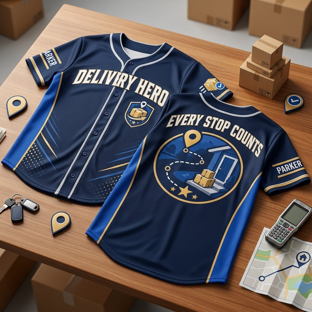 Personalized Delivery Hero Baseball Jersey - Custom Name Courier Apparel - mockup 2