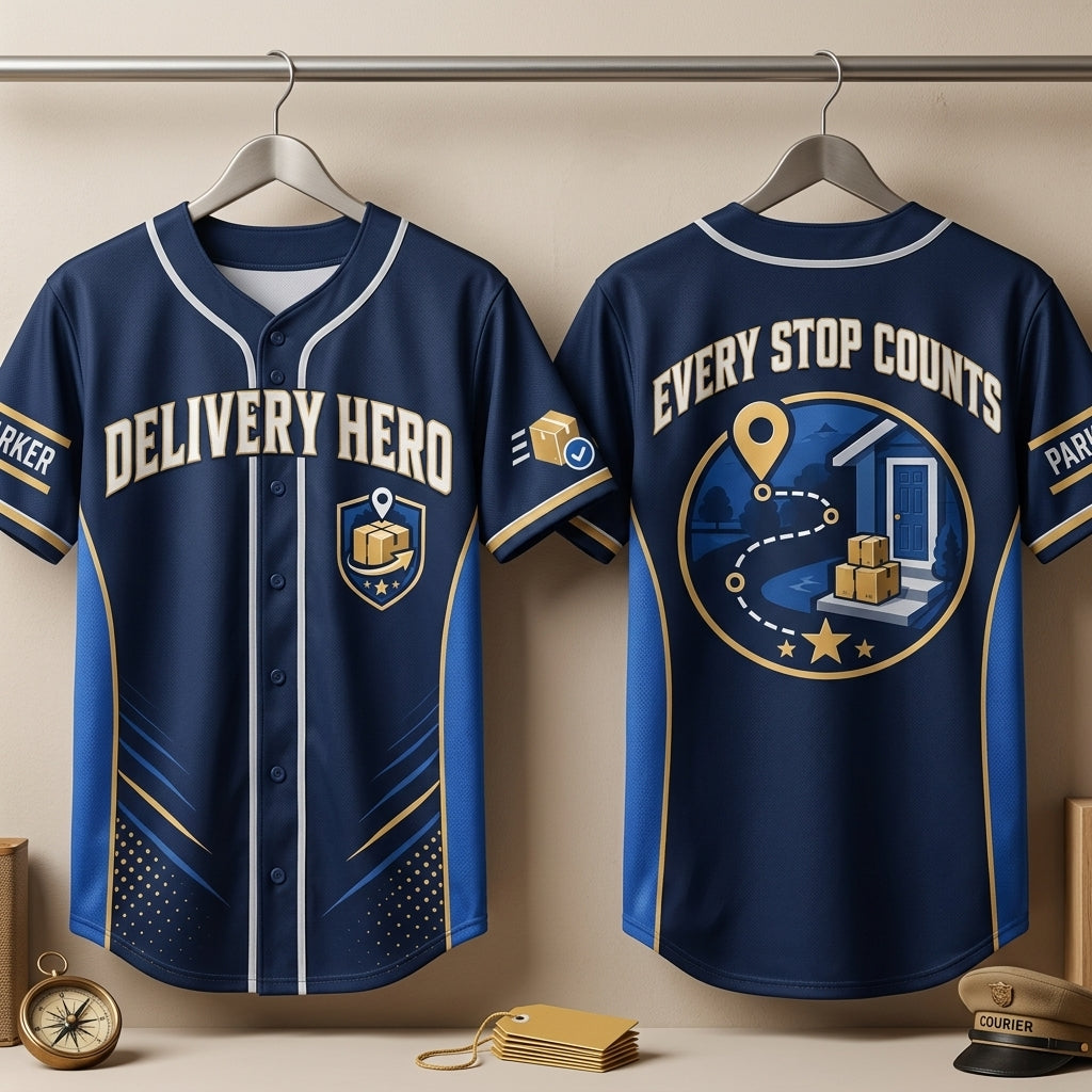 Personalized Delivery Hero Baseball Jersey - Custom Name Courier Apparel - mockup 3