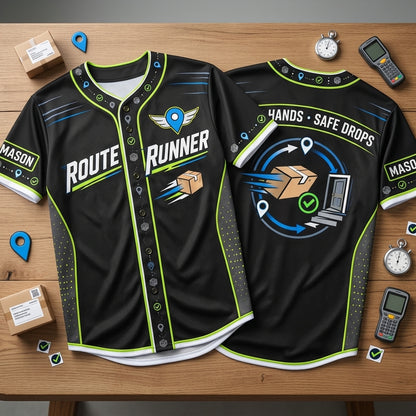 Custom Route Runner Delivery Driver Baseball Jersey – Personalized Name Apparel - mockup 2