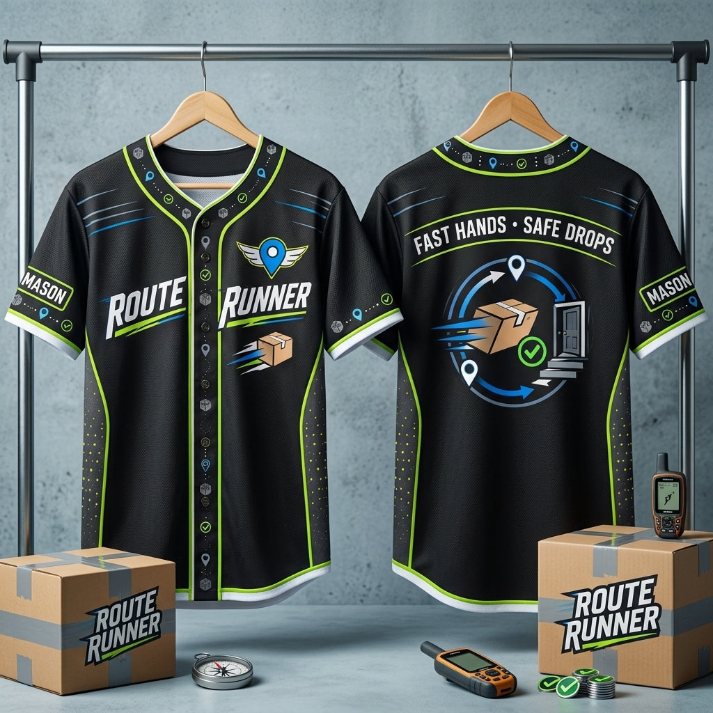 Custom Route Runner Delivery Driver Baseball Jersey – Personalized Name Apparel - mockup 3
