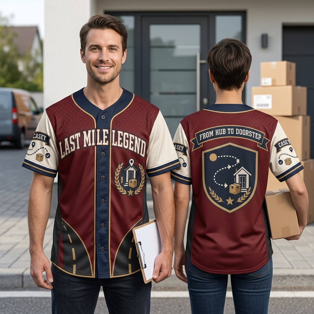 Personalized Last Mile Legend Baseball Jersey - Custom Delivery Driver Logistics Apparel - mockup 1