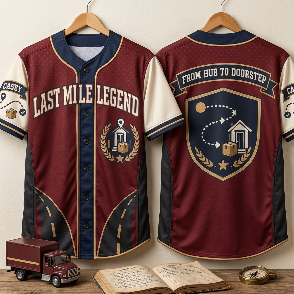 Personalized Last Mile Legend Baseball Jersey - Custom Delivery Driver Logistics Apparel - mockup 3