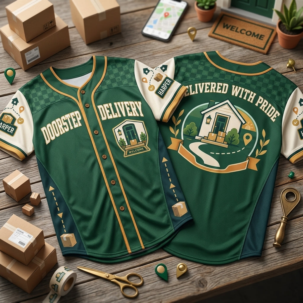 Custom Doorstep Delivery Driver Baseball Jersey - Personalized Courier Gift - mockup 2