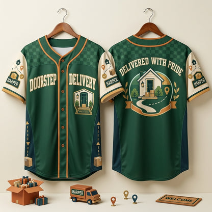 Custom Doorstep Delivery Driver Baseball Jersey - Personalized Courier Gift - mockup 3